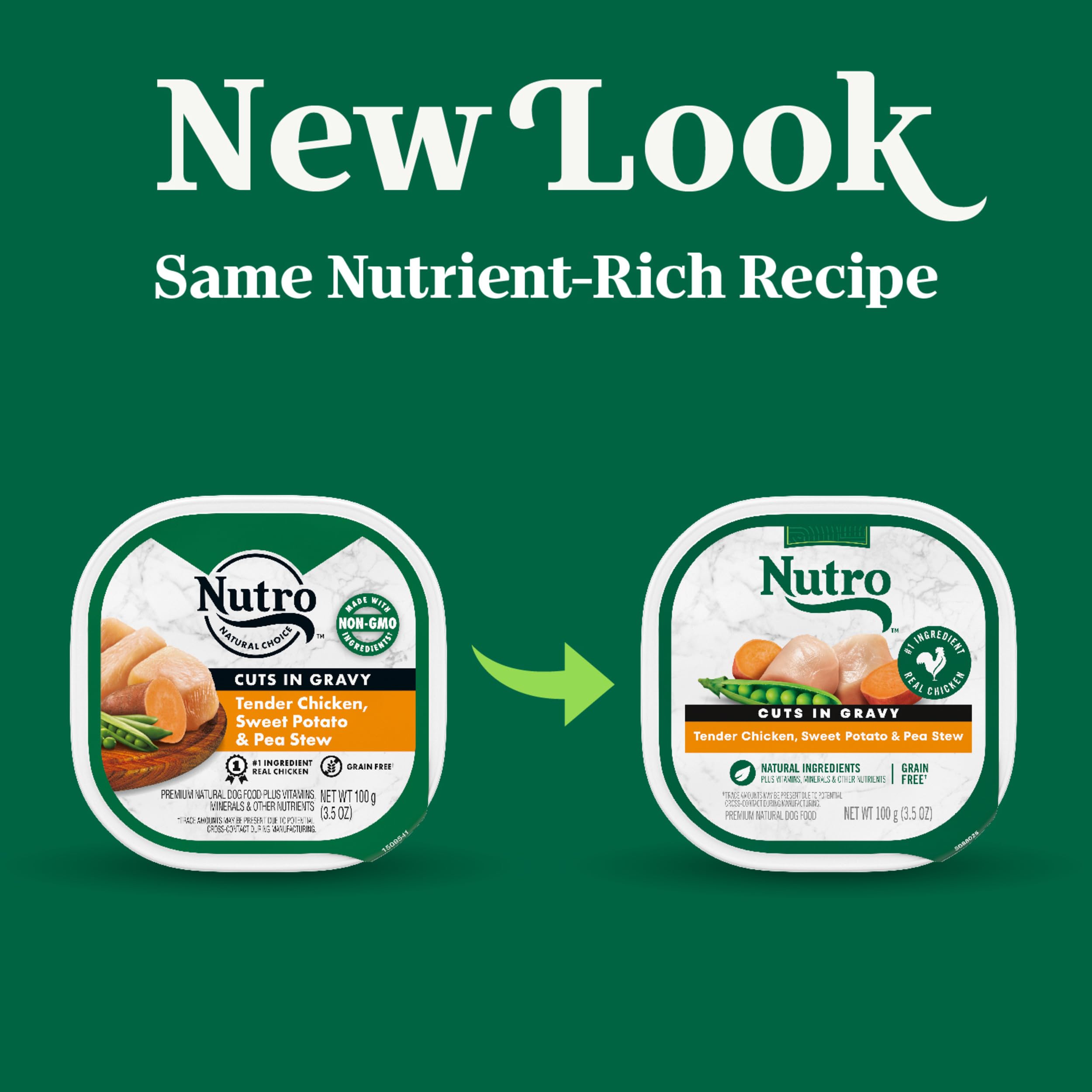 Nutro barquette ouverte révélant coupures en gravy pour une meilleure appétence