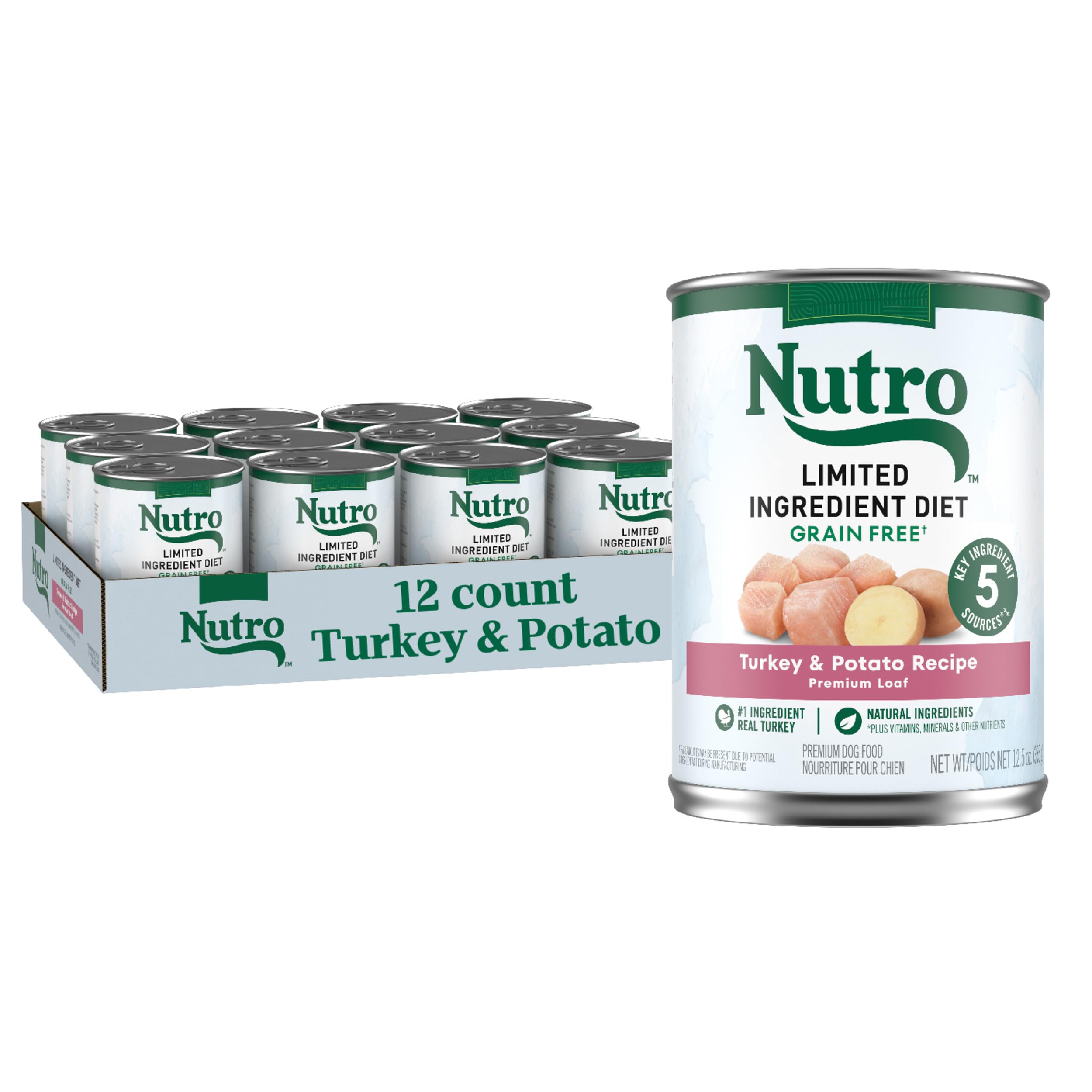 Nutro boîte face montrant la recette dinde et bénéfice simplicité