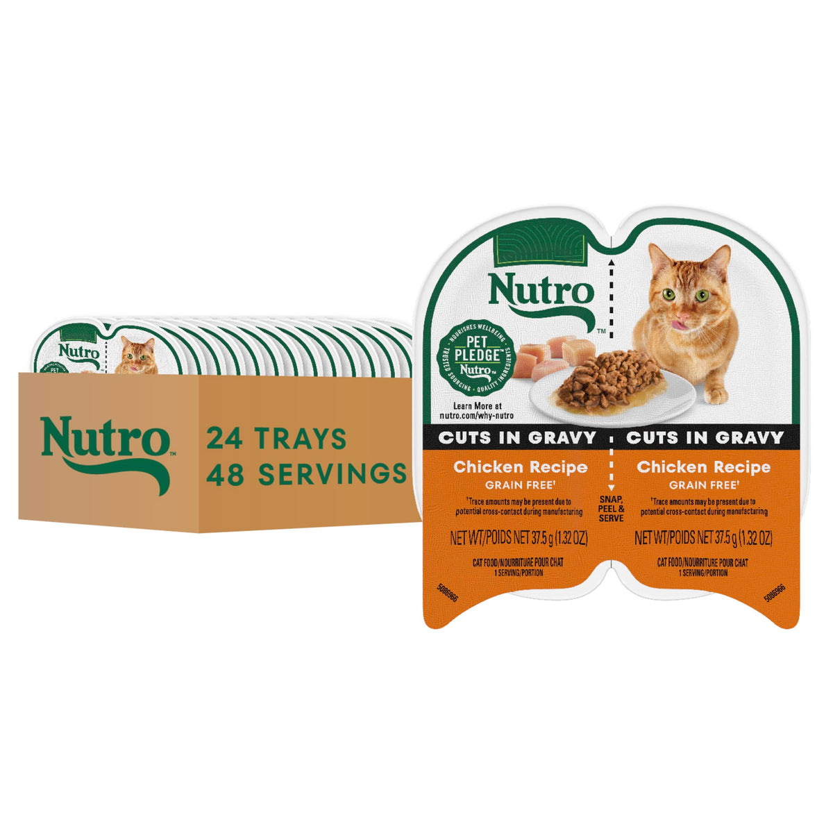 Nutro emballage avant montrant coupe poulet, facilité de service