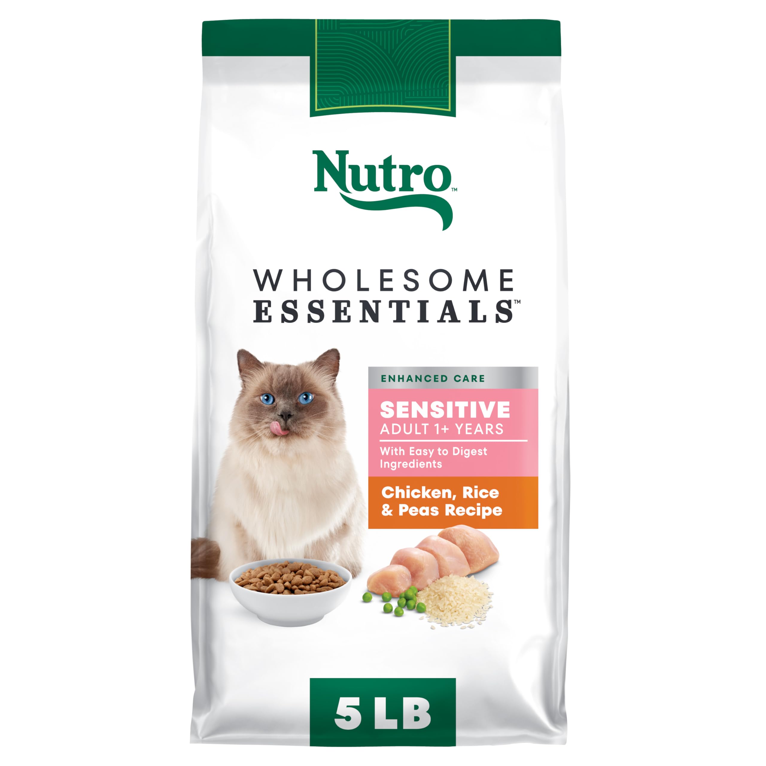 Nutro emballage avant 5 lb montrant la formule poulet et bénéfice digestif