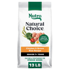 Nutro emballage avant montrant recette poulet et riz brun, rassure qualité