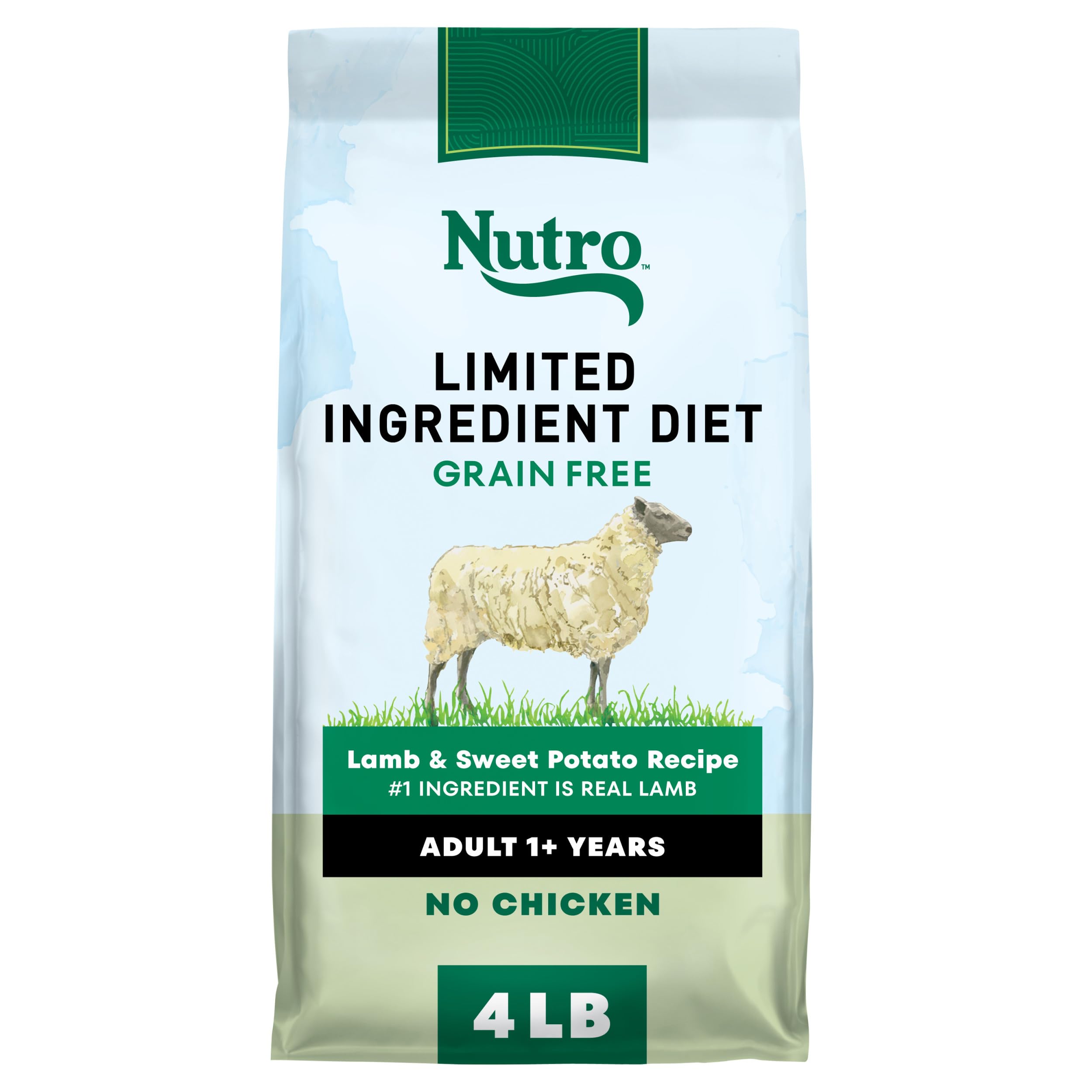 Nutro emballage face Agneau & Patate douce montrant recette limitée