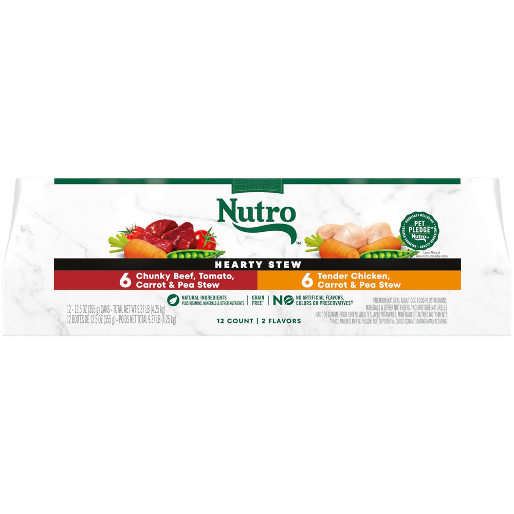 Nutro emballage avant montrant variété poulet et bœuf pour appétence