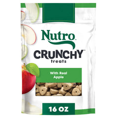 Nutro vue avant du paquet 16 oz montrant l'étiquette et la pomme réelle, rassure sur la qualité