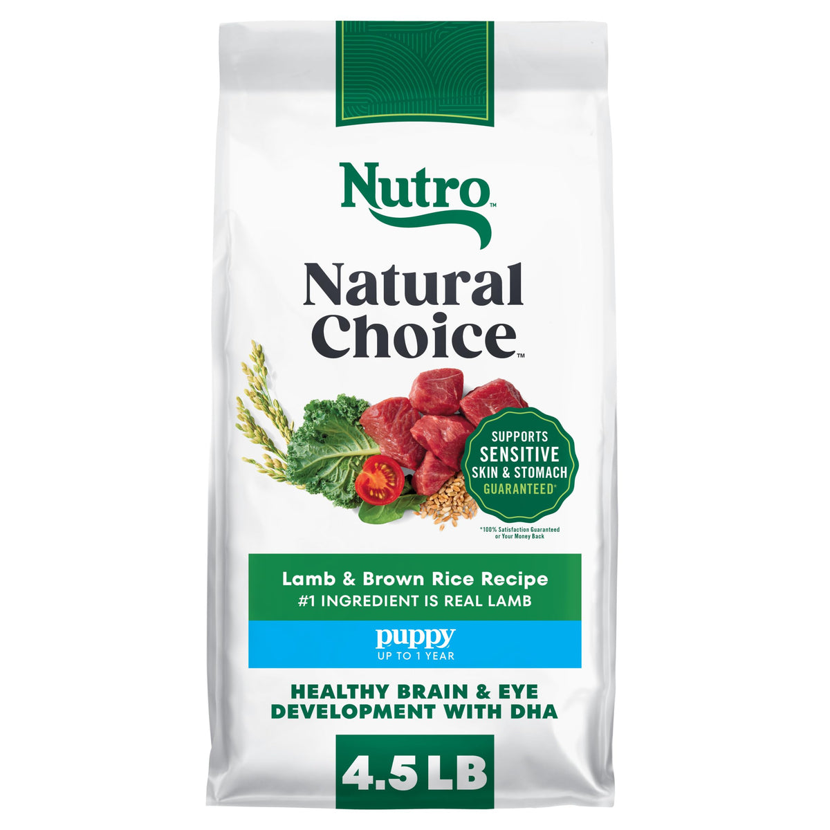 Nutro paquet avant Agneau & Riz brun montrant le design et bénéfice nutritionnel
