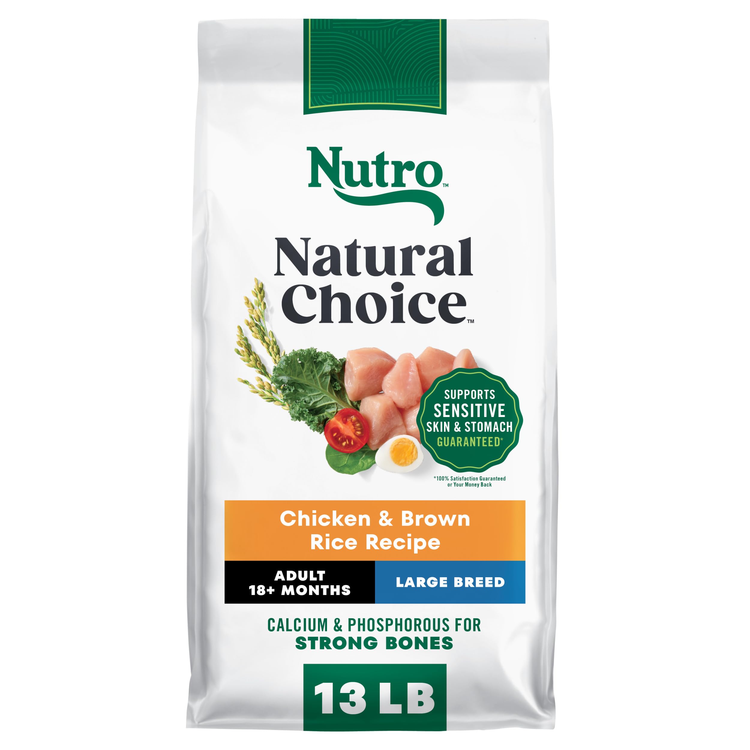 Nutro sac poulet et riz face avant présentant l’emballage informatif