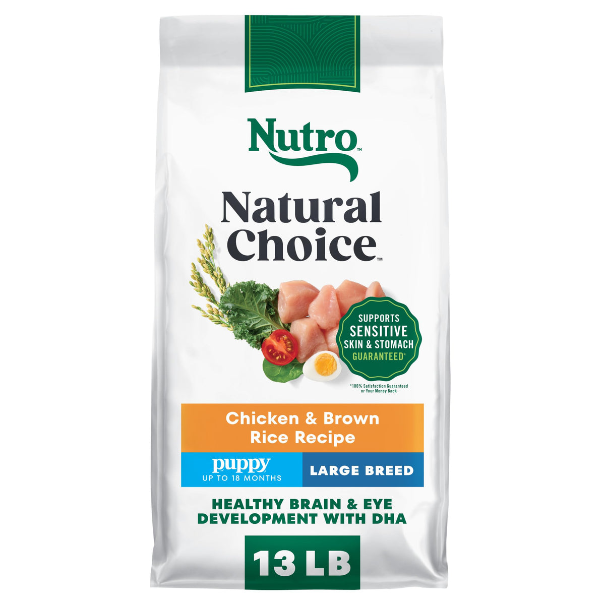 Nutro sac avant affichant recette puppy grand chien et avantages nutritionnels
