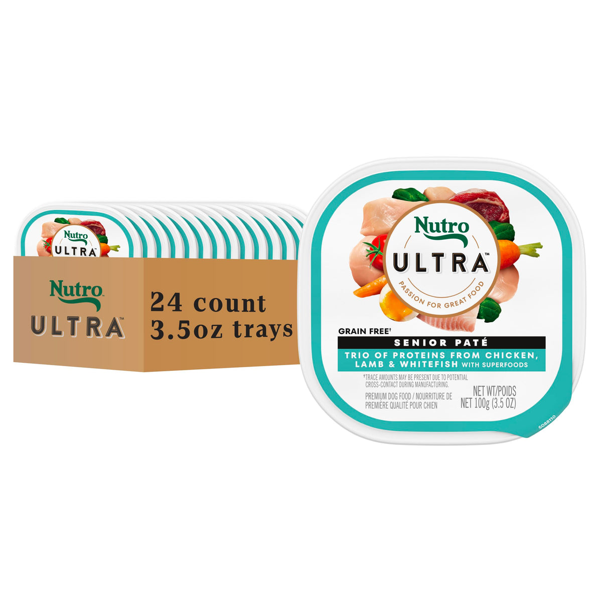 Nutro Ultra face de la boîte montrant la recette et l’emballage