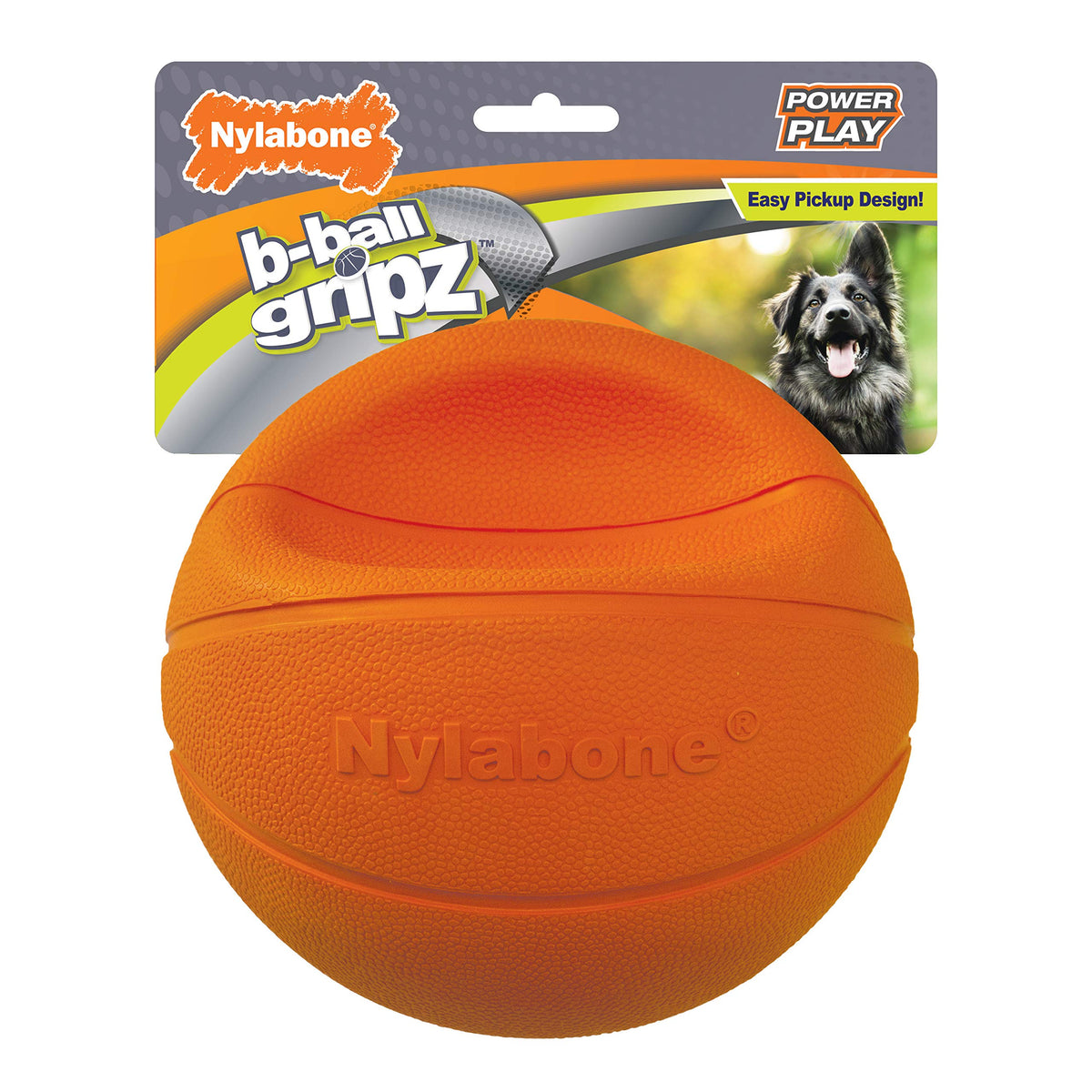 Nylabone vue avant du B-Ball Gripz, jouet solide pour jeux actifs
