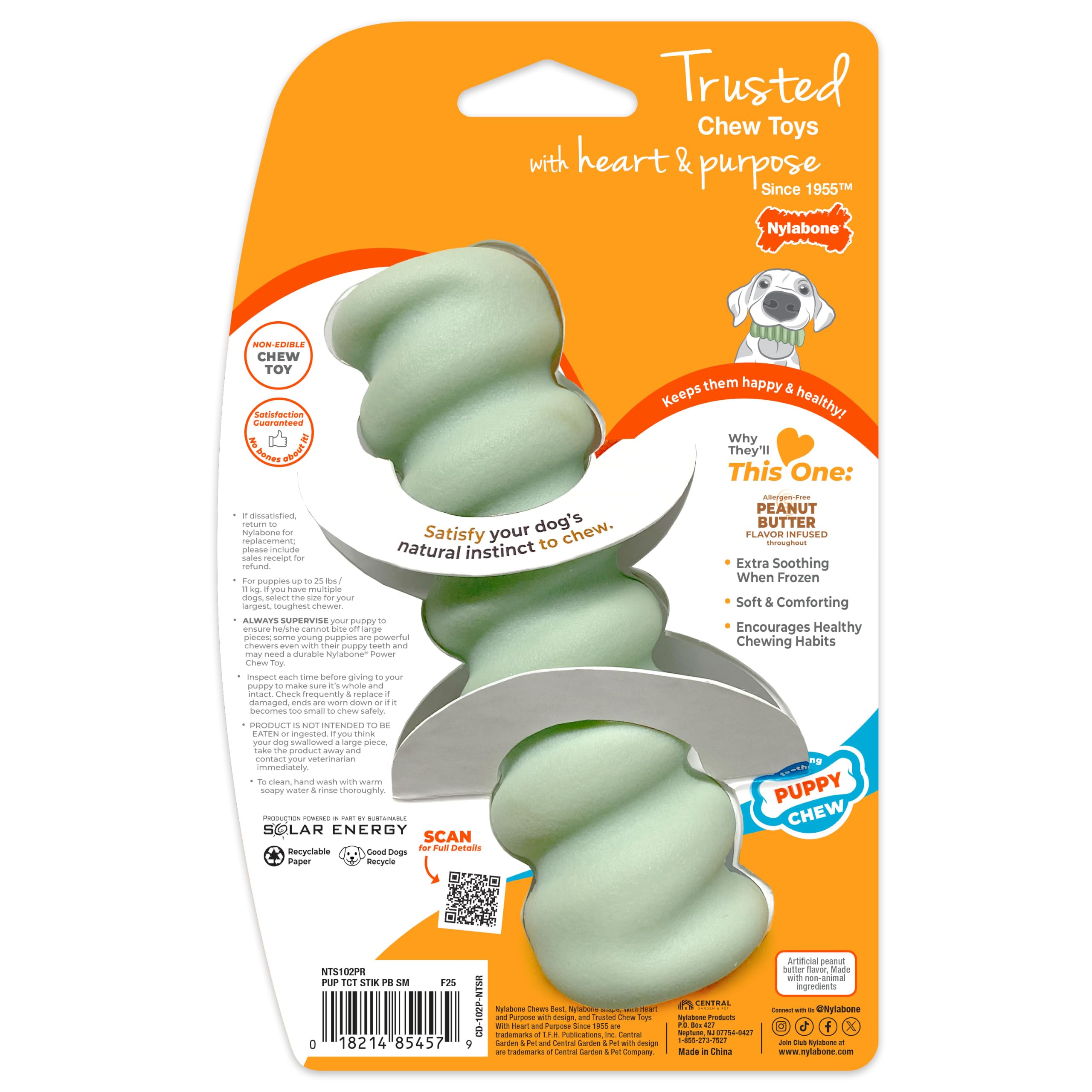 Nylabone détail de la forme du bâtonnet pour rouler et stimuler le jeu
