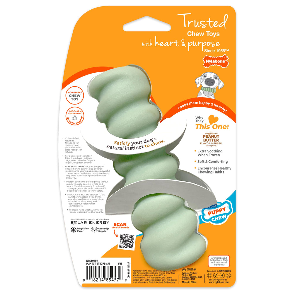 Nylabone détail de la forme du bâtonnet pour rouler et stimuler le jeu