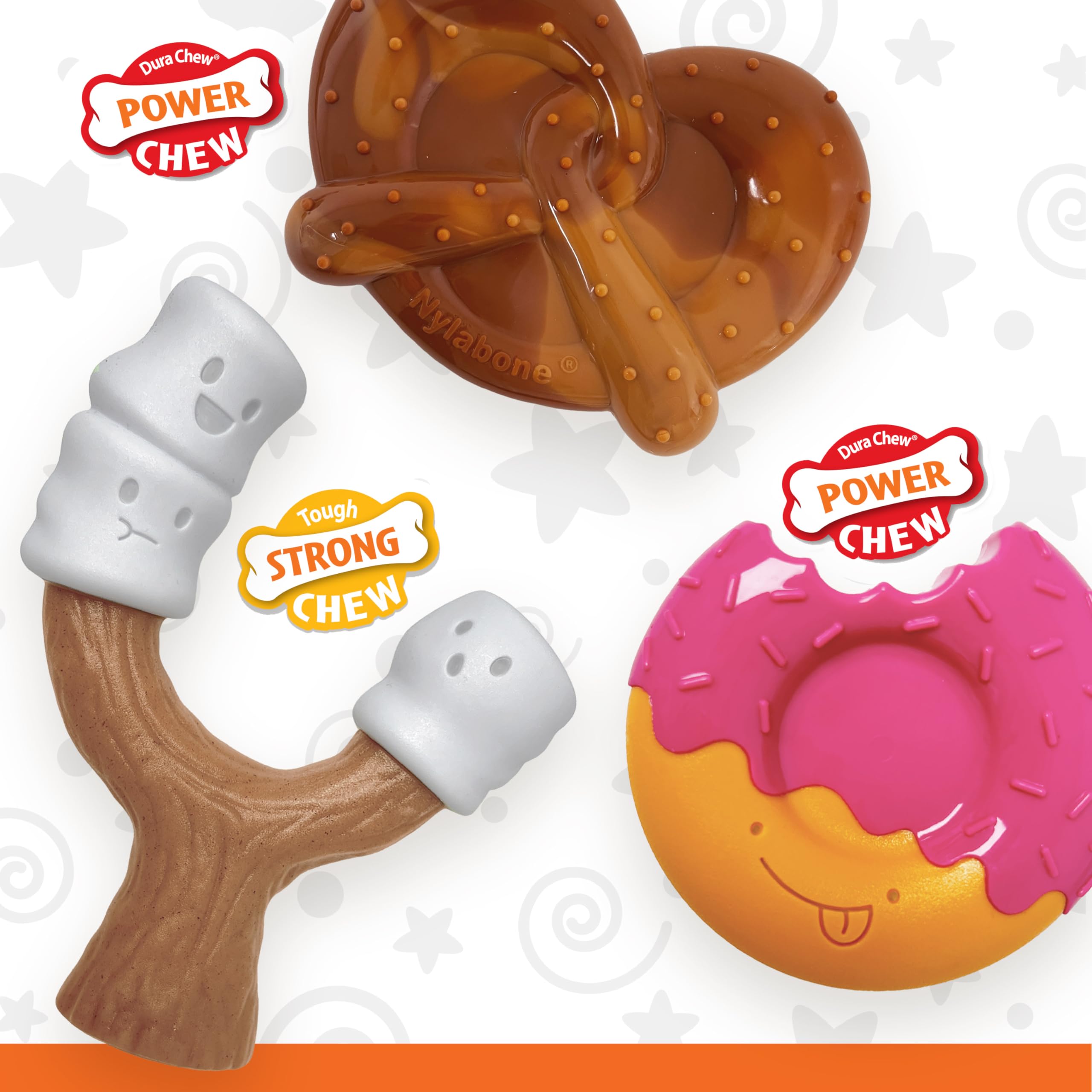 Nylabone bretzel tenu par une patte simulant prise facile et jeu prolongé
