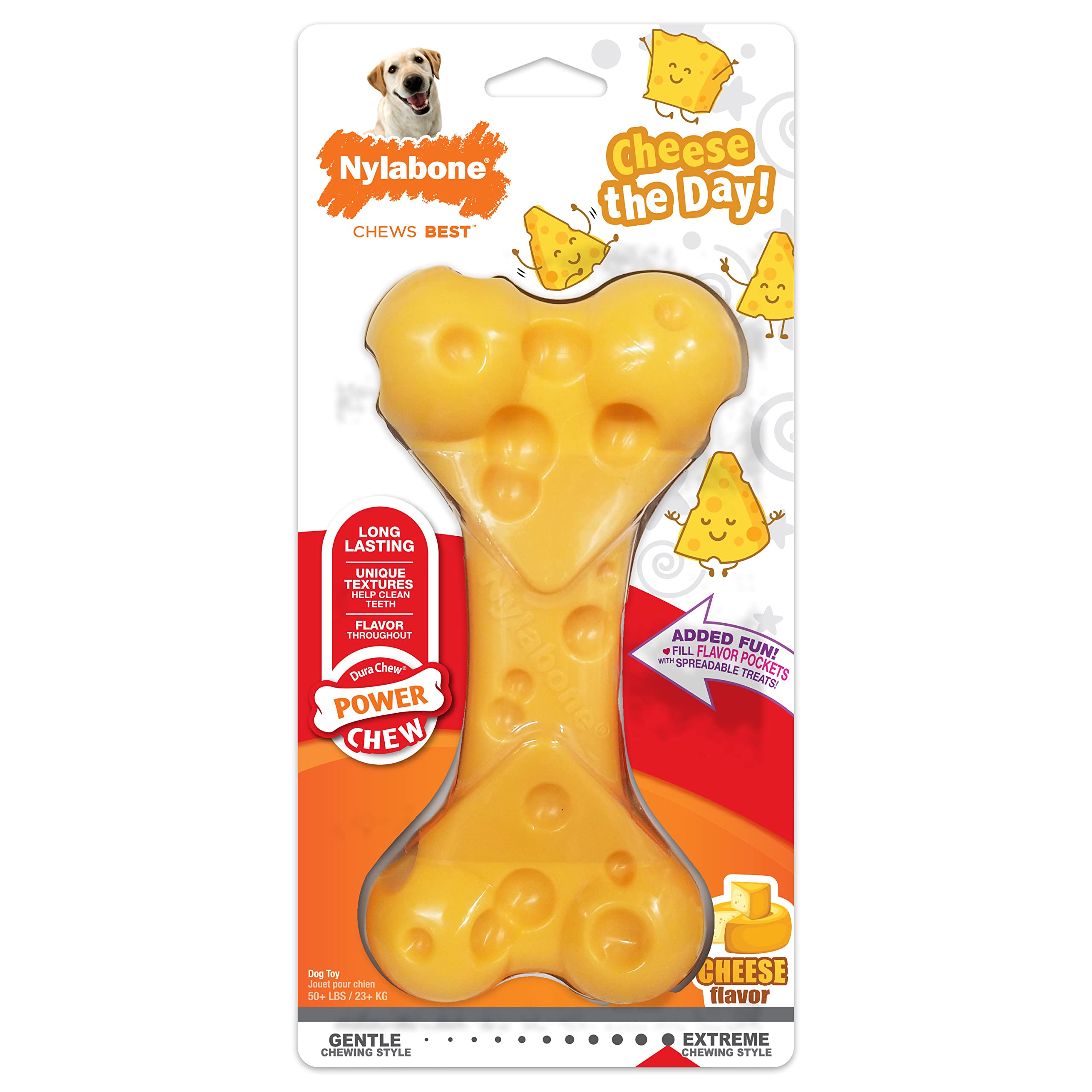 Nylabone emballage devant montrant forme fromage et attrait visuel