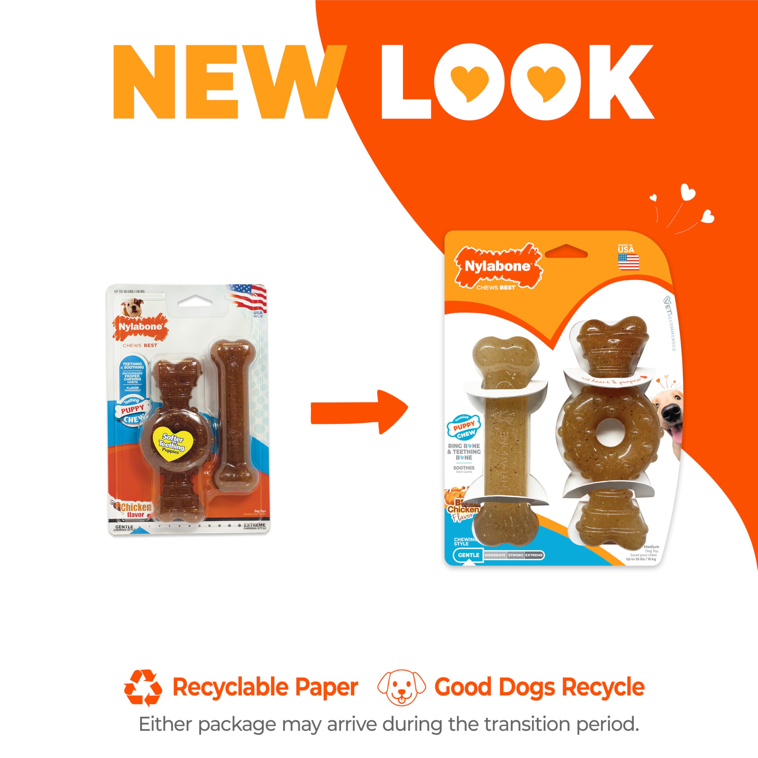 Nylabone comparaison taille avec main indiquant dimensions adaptées au chiot