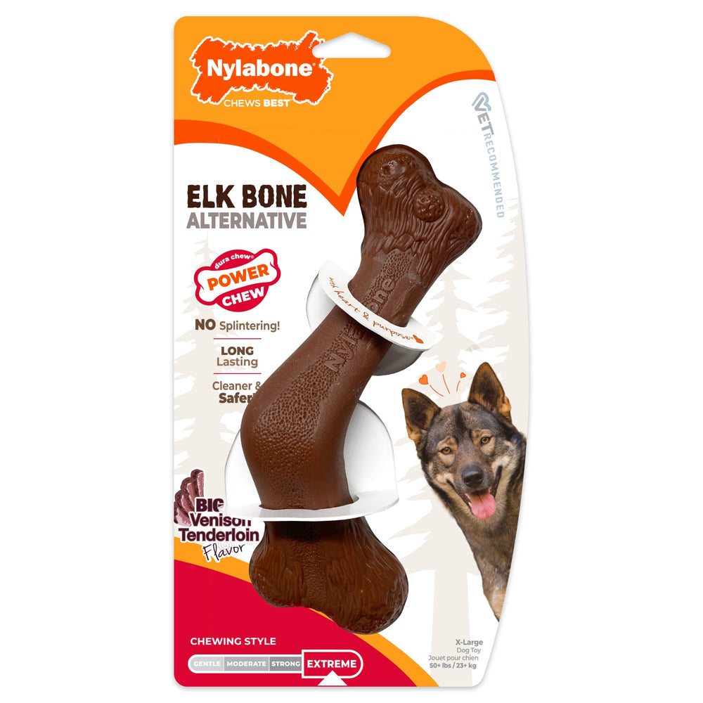 Nylabone vue avant de l'Elk Bone X-Large montrant la forme et la robustesse