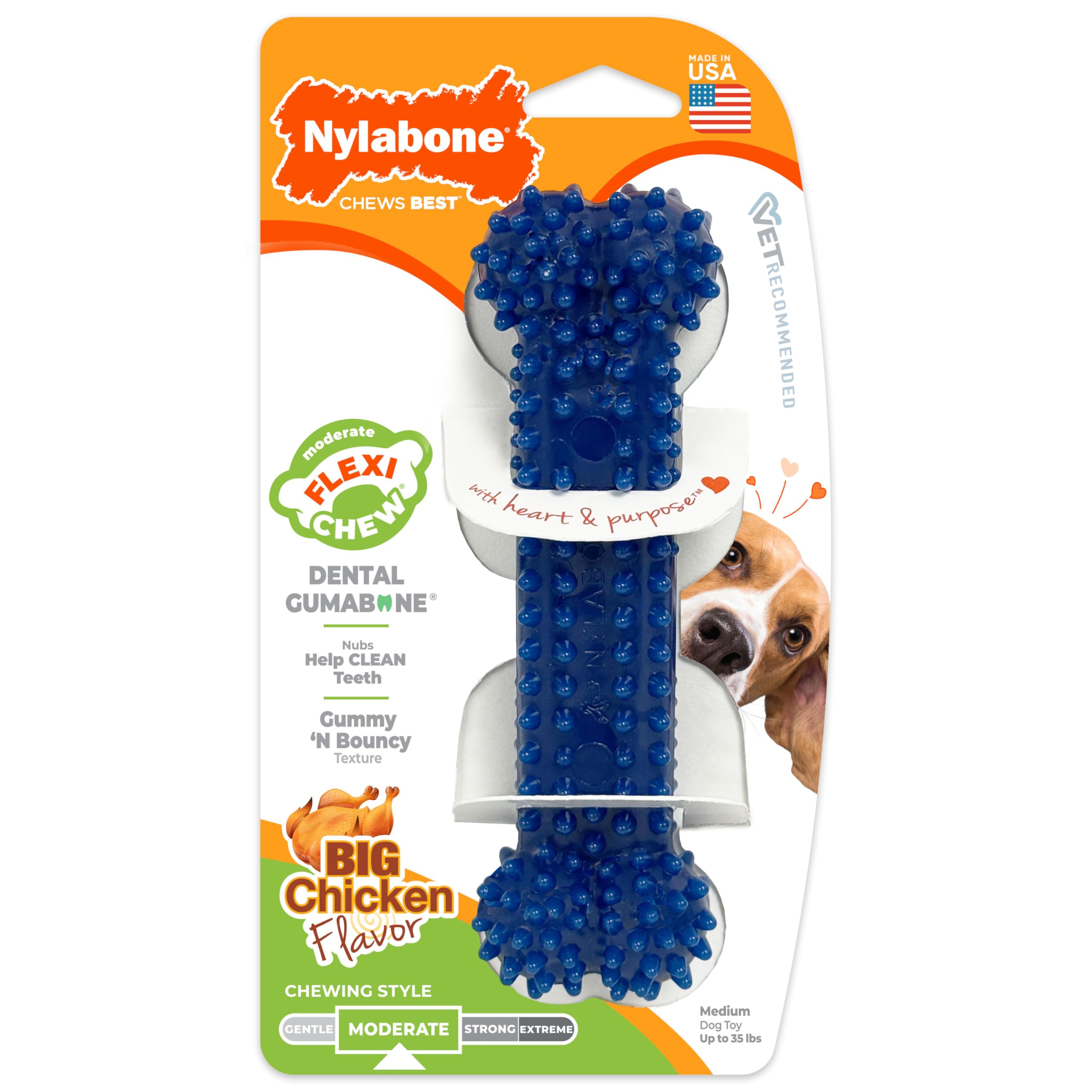 Nylabone Flexi Chew vue avant montrant forme et nubs pour nettoyage dentaire