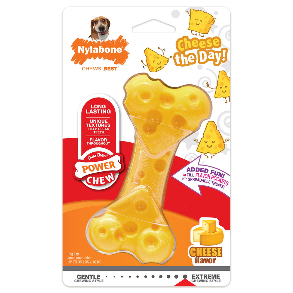 Nylabone vue complète en forme de fromage renforçant l'intérêt de mastication