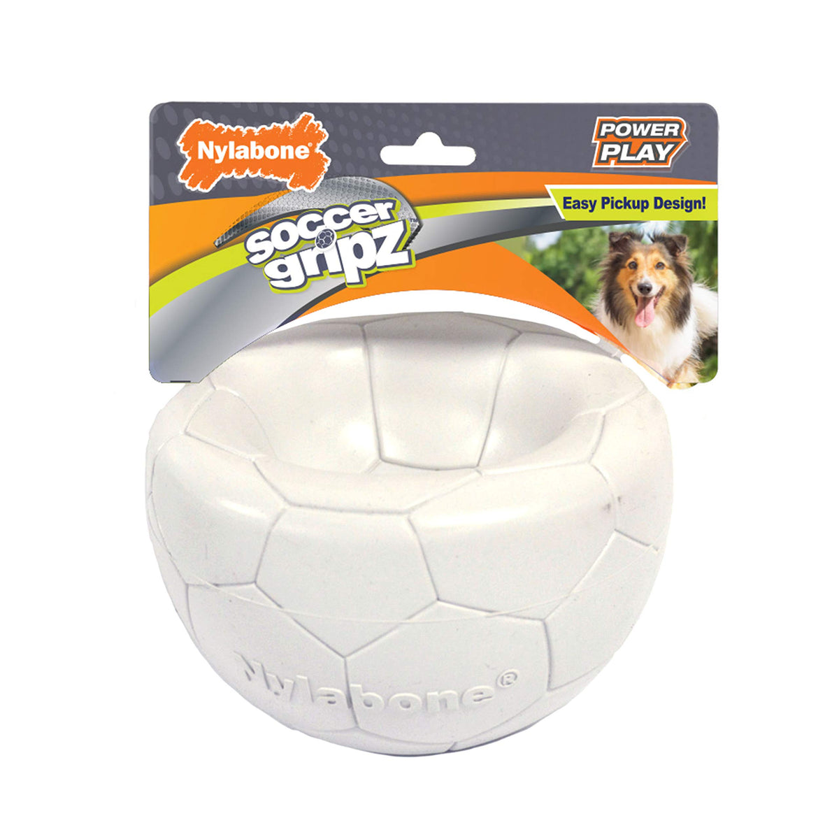 Nylabone vue avant du Gripz sur emballage, facilite reconnaissance produit