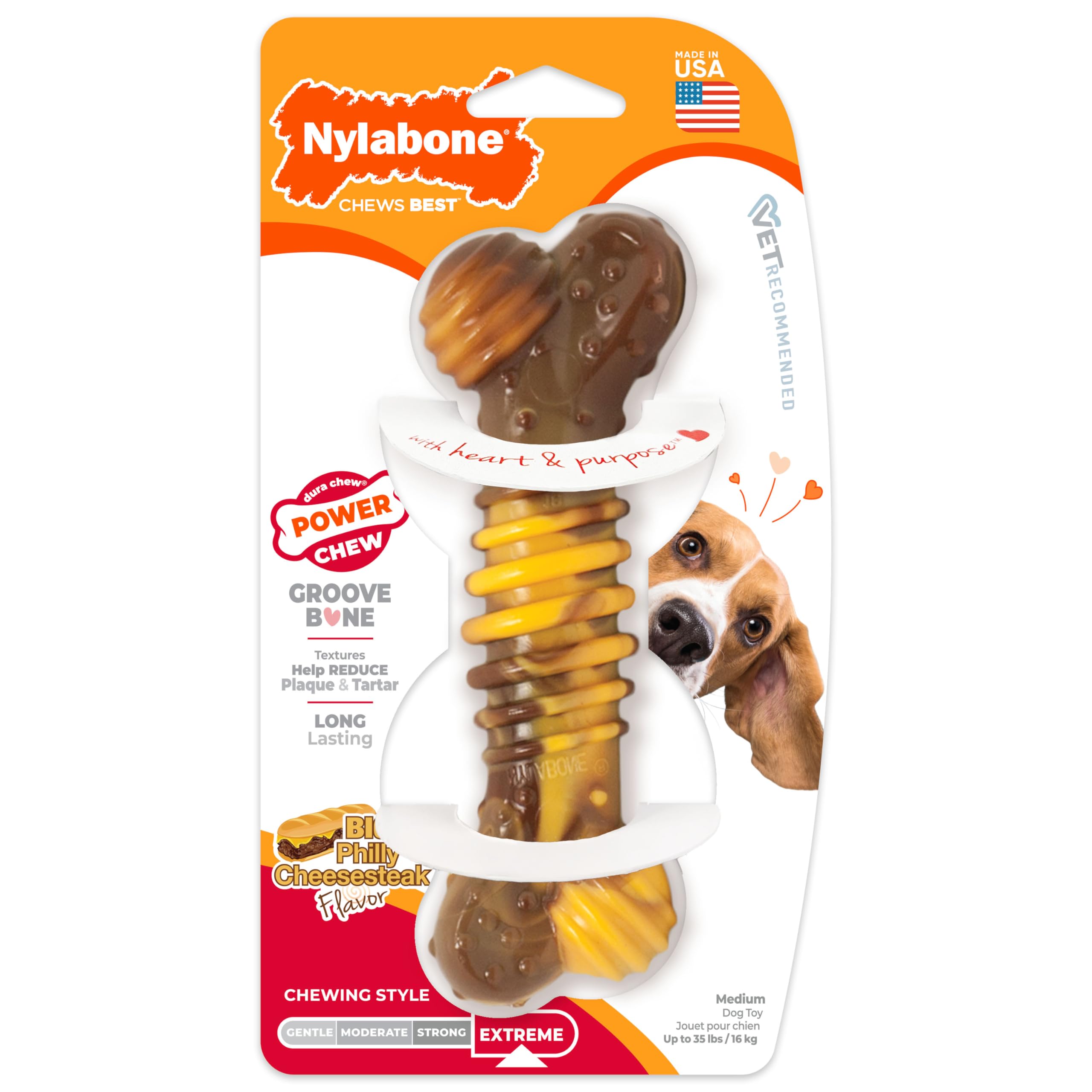 Nylabone face avant montrant forme en os et solidité pour mastication