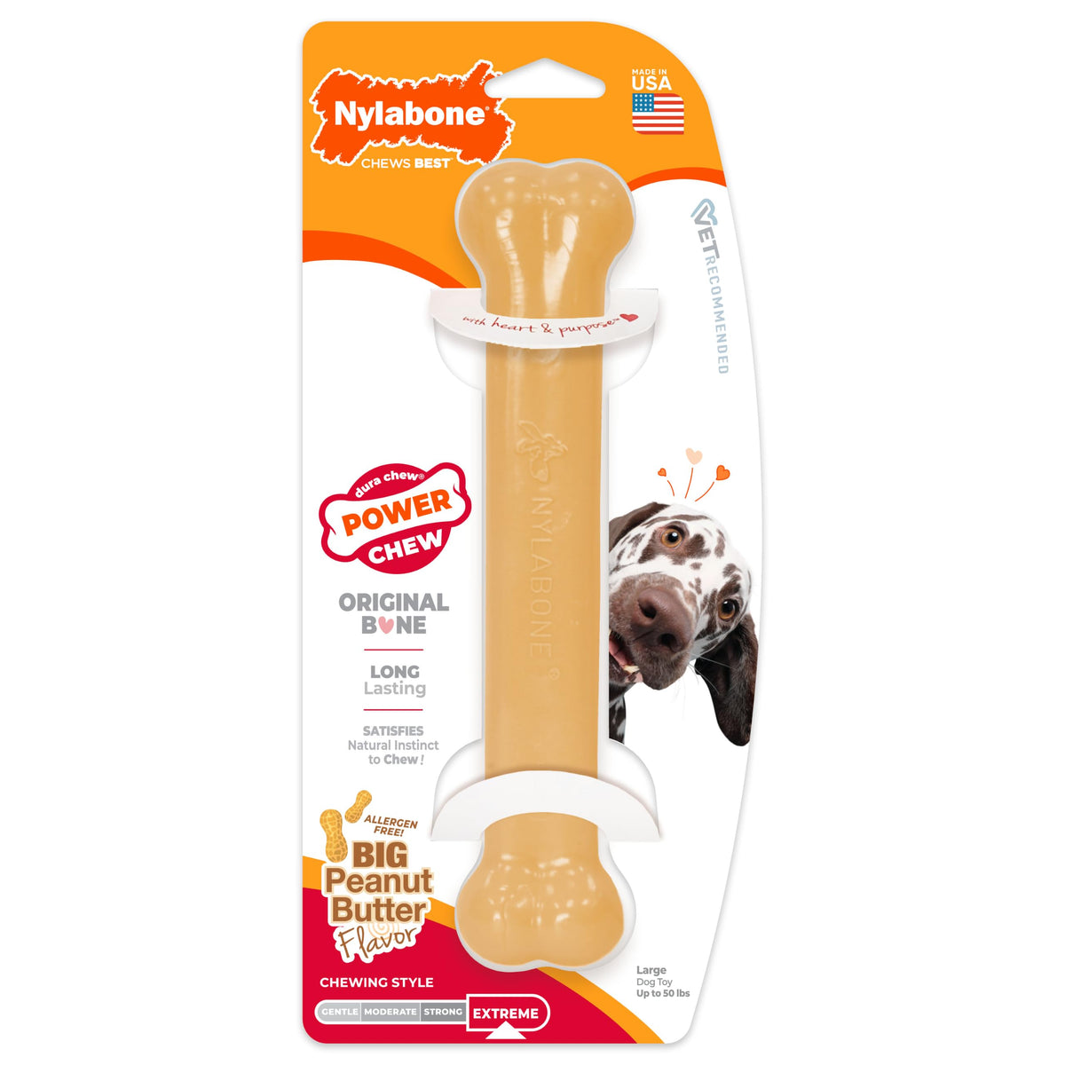 Nylabone os emballage avant montrant la durabilité et la taille