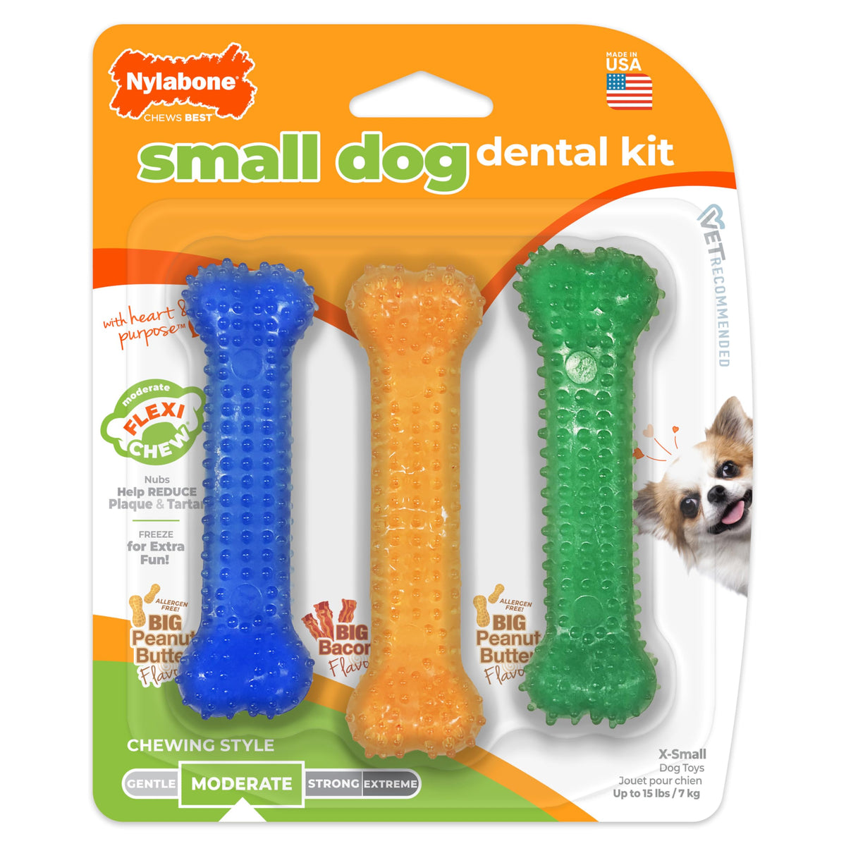Nylabone os texturé avant emballage montrant forme et utilité