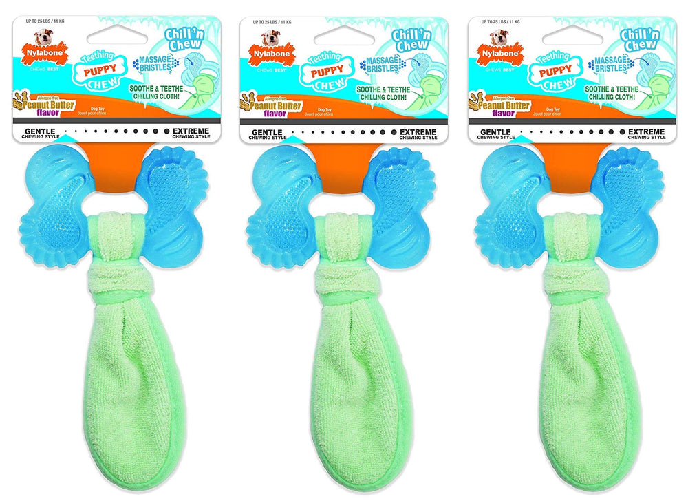 Nylabone front montrant le lot de trois jouets et bénéfice apaisant pour chiots