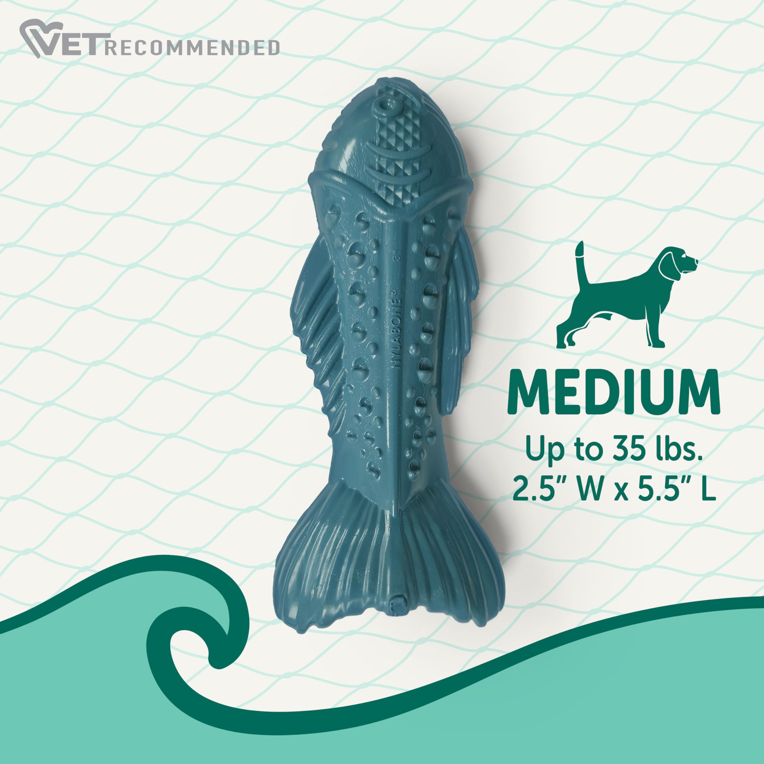 Nylabone profil 3/4 du jouet poisson montrant formes et prises