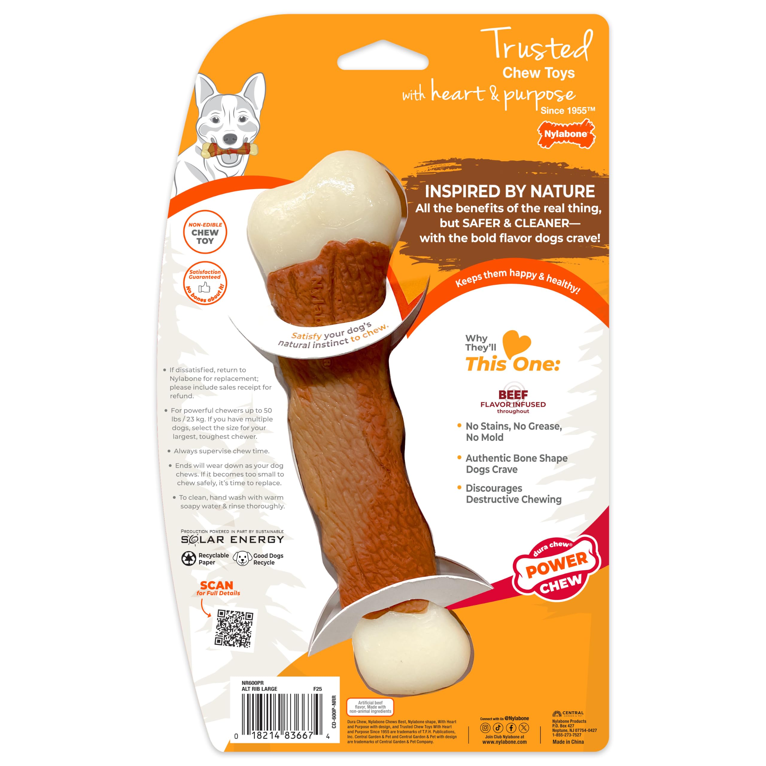 Nylabone Power Chew emballage lisible informations sécurité et dimensions