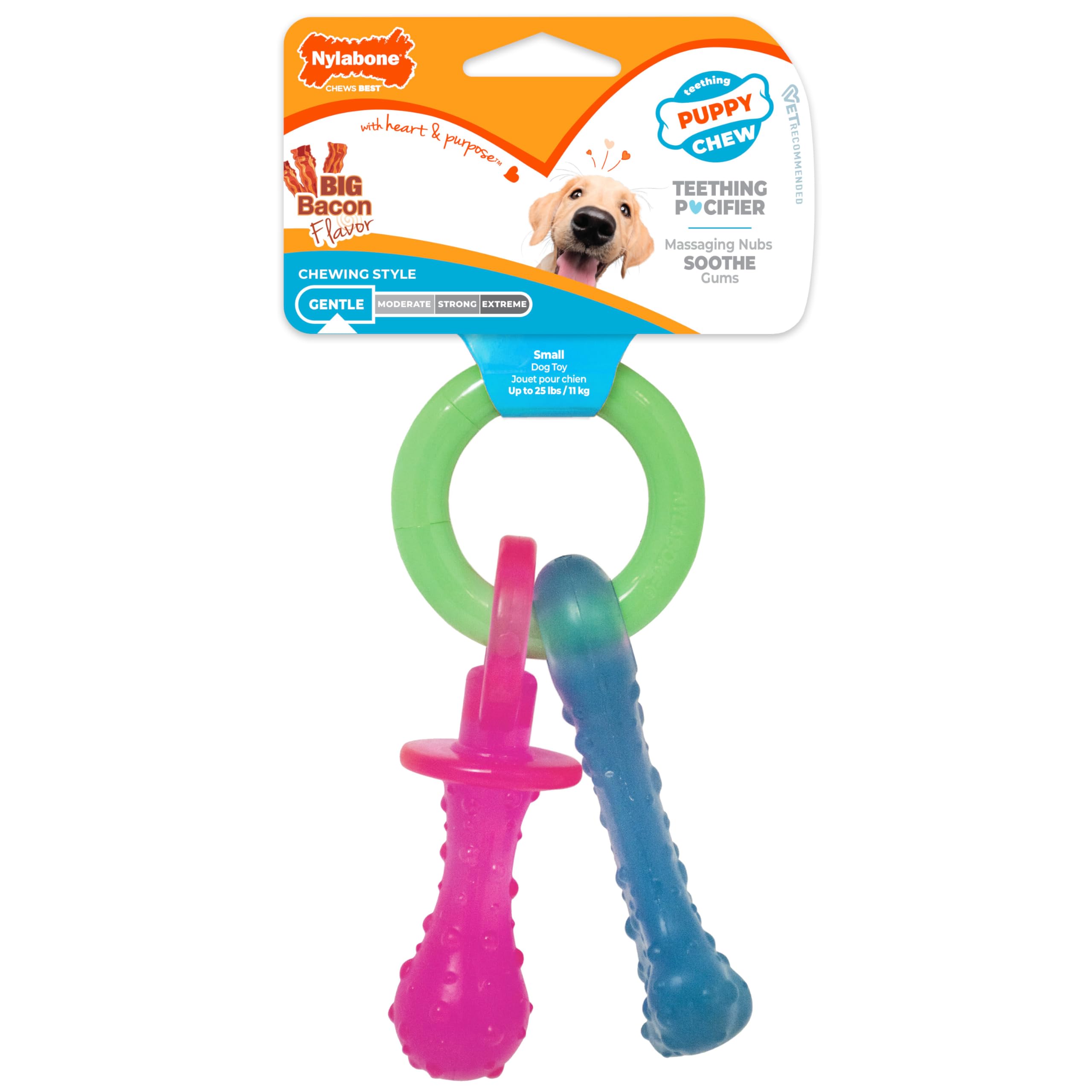Nylabone pacifier avant montrant la forme double pour apaiser gencives