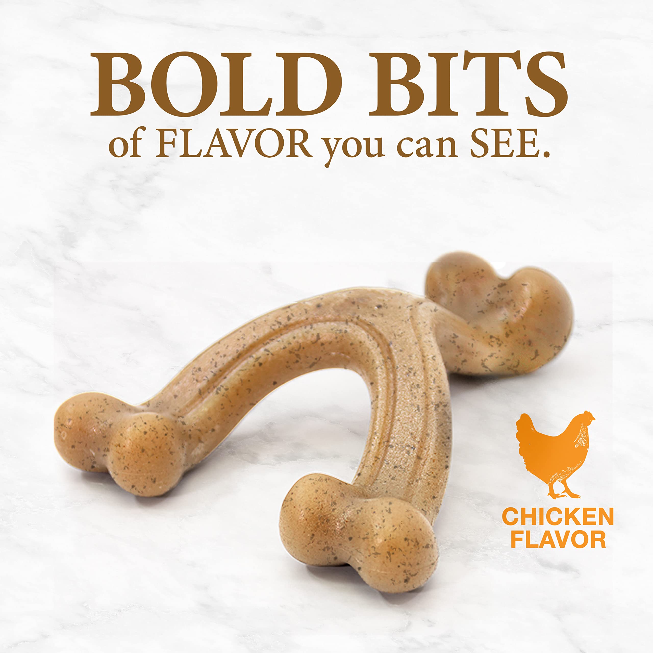 nylabone détail des inclusions de saveur poulet, stimule intérêt gustatif