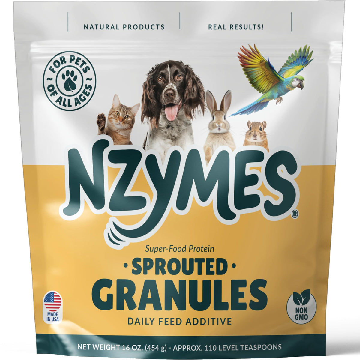 Nzymes emballage avant montrant le produit et ses atouts nutritionnels