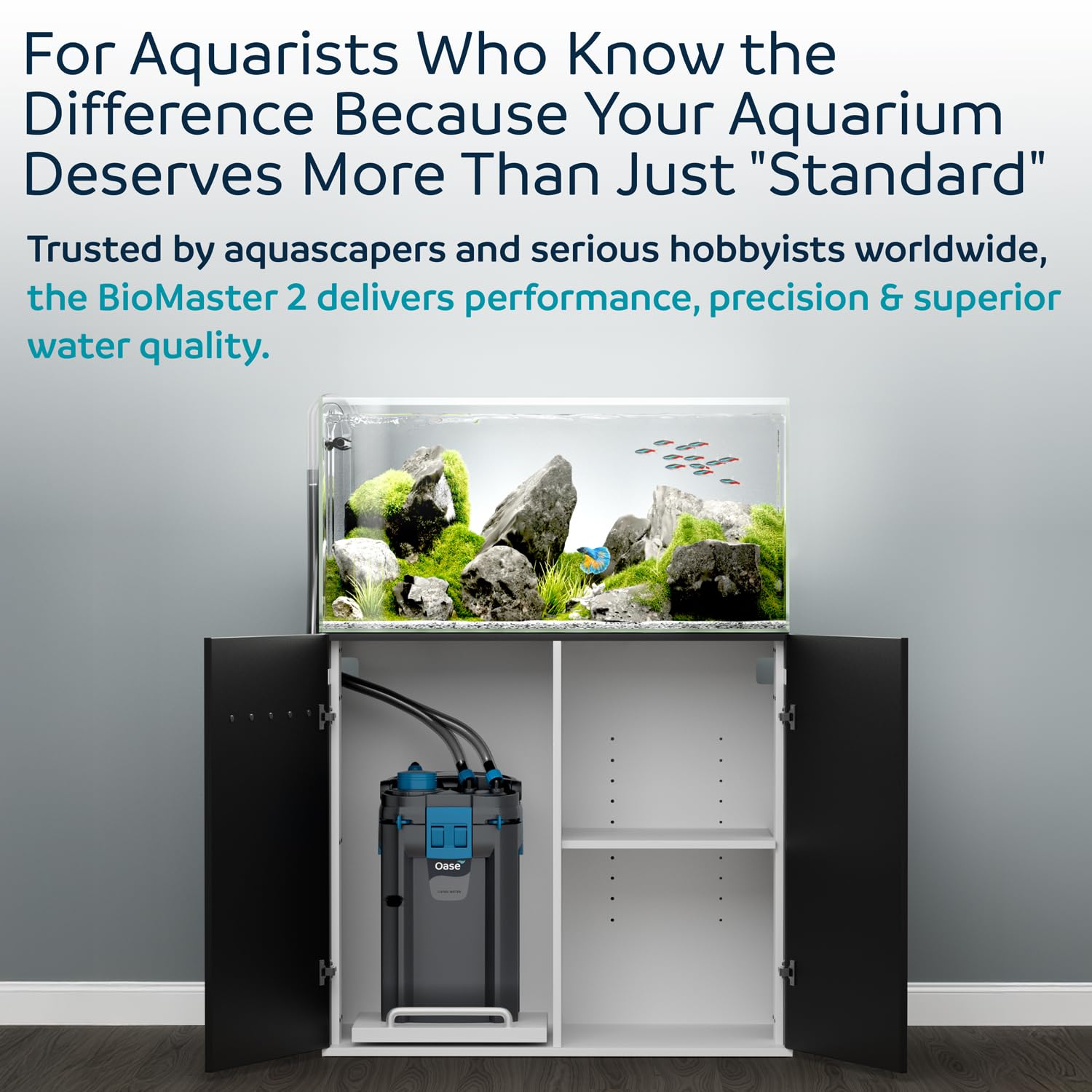 OASE BioMaster 2 comparaison d’échelle montrant taille pour aquarium 70 gal