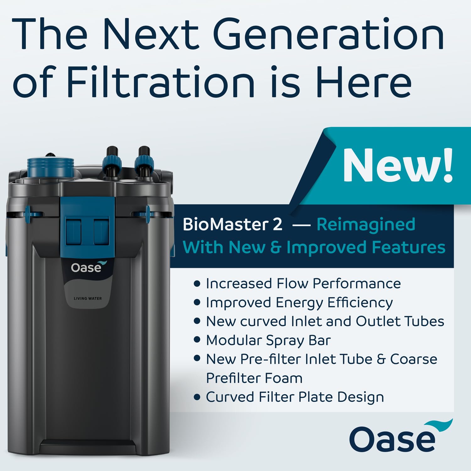 OASE BioMaster 2 intérieur montrant mousses et médias pour eau claire