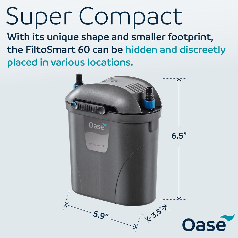 OASE FiltoSmart 60 installé sous un meuble pour une installation discrète et propre