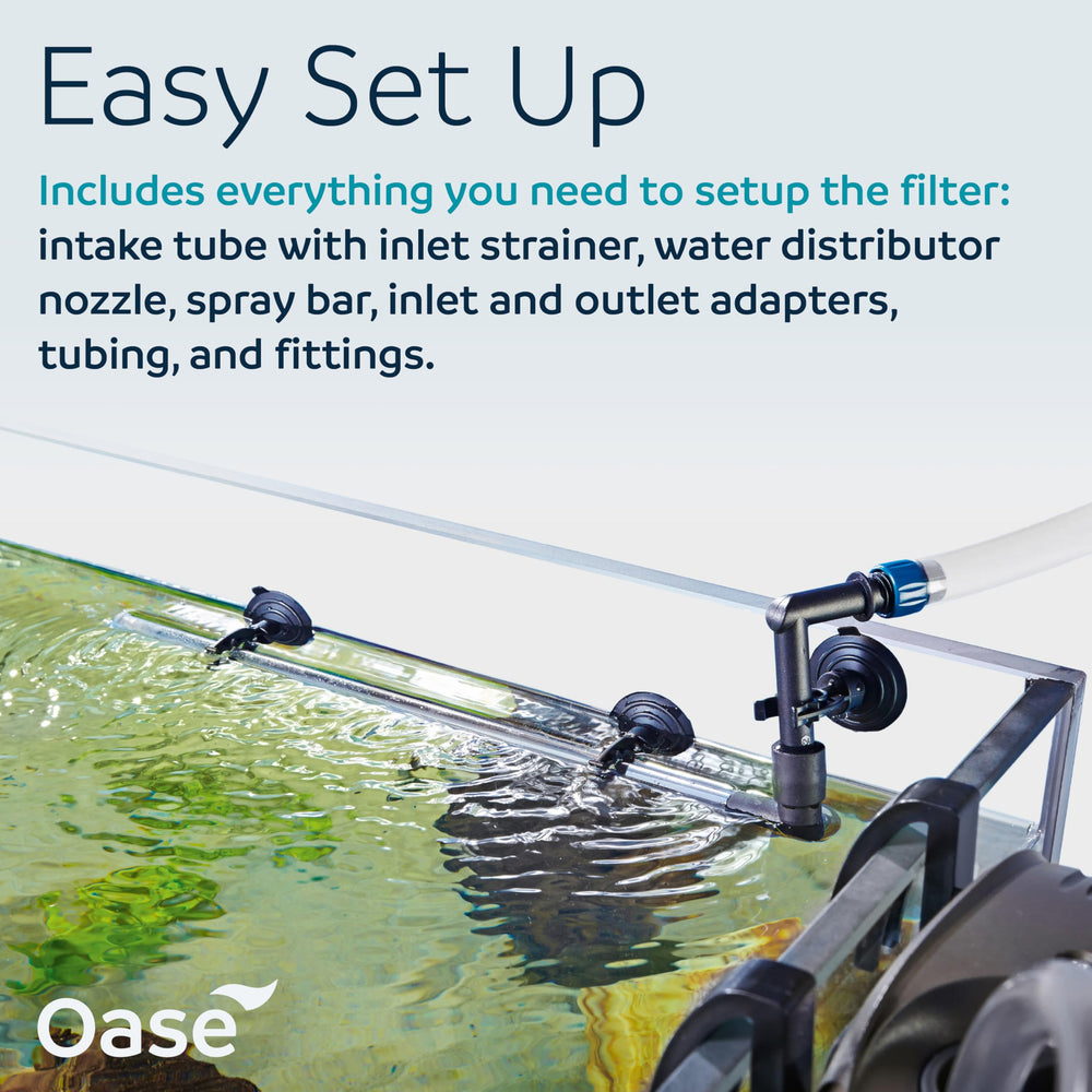 OASE FiltoSmart 60 fixé au bord d'un aquarium avec support en option, gain d'espace