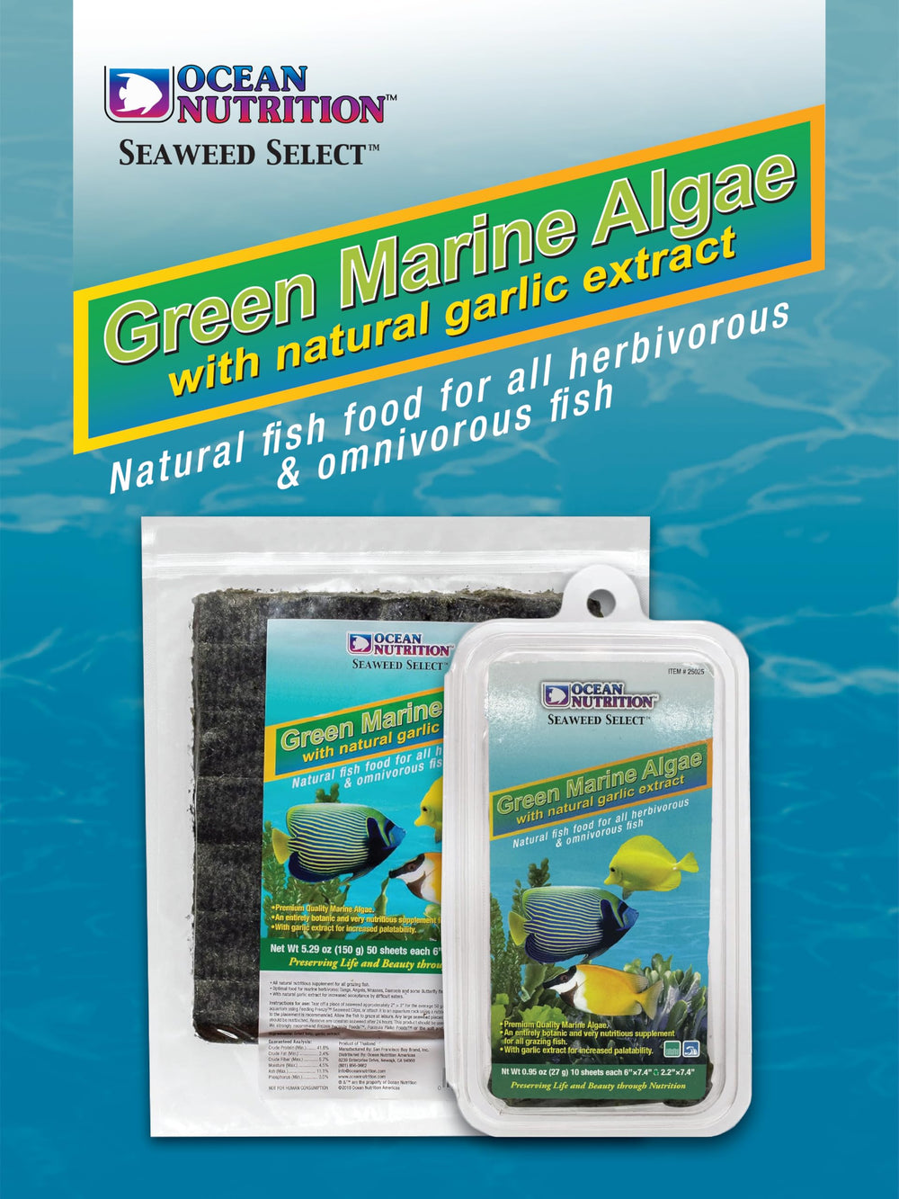 Ocean Nutrition clip d'algue fixé dans l'aquarium facilitant accès naturel pour poissons
