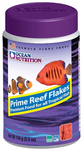 Ocean Nutrition pot Prime Reef Flakes montrant l'emballage et l'information produit bénéfice clarté