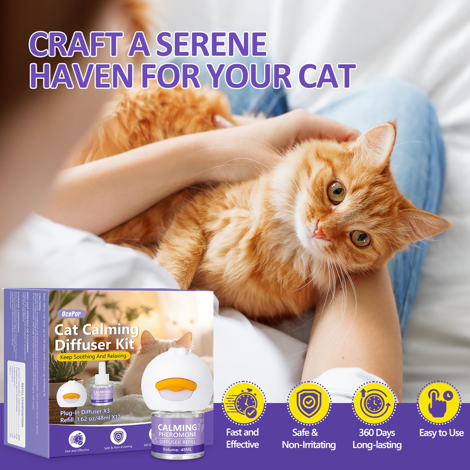OcePor taille du flacon comparée à une patte de chat, repère d’échelle utile
