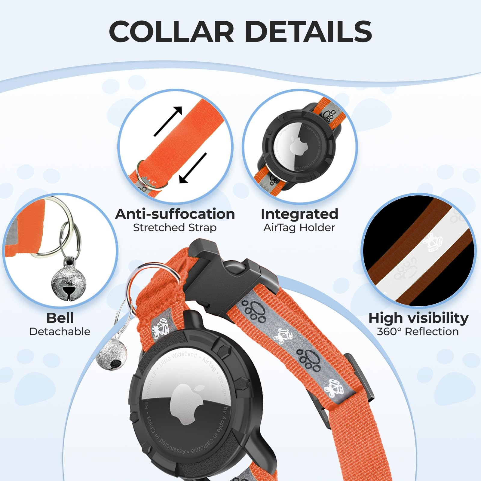 Odokele collier AirTag texture nylon douce et résistante pour confort