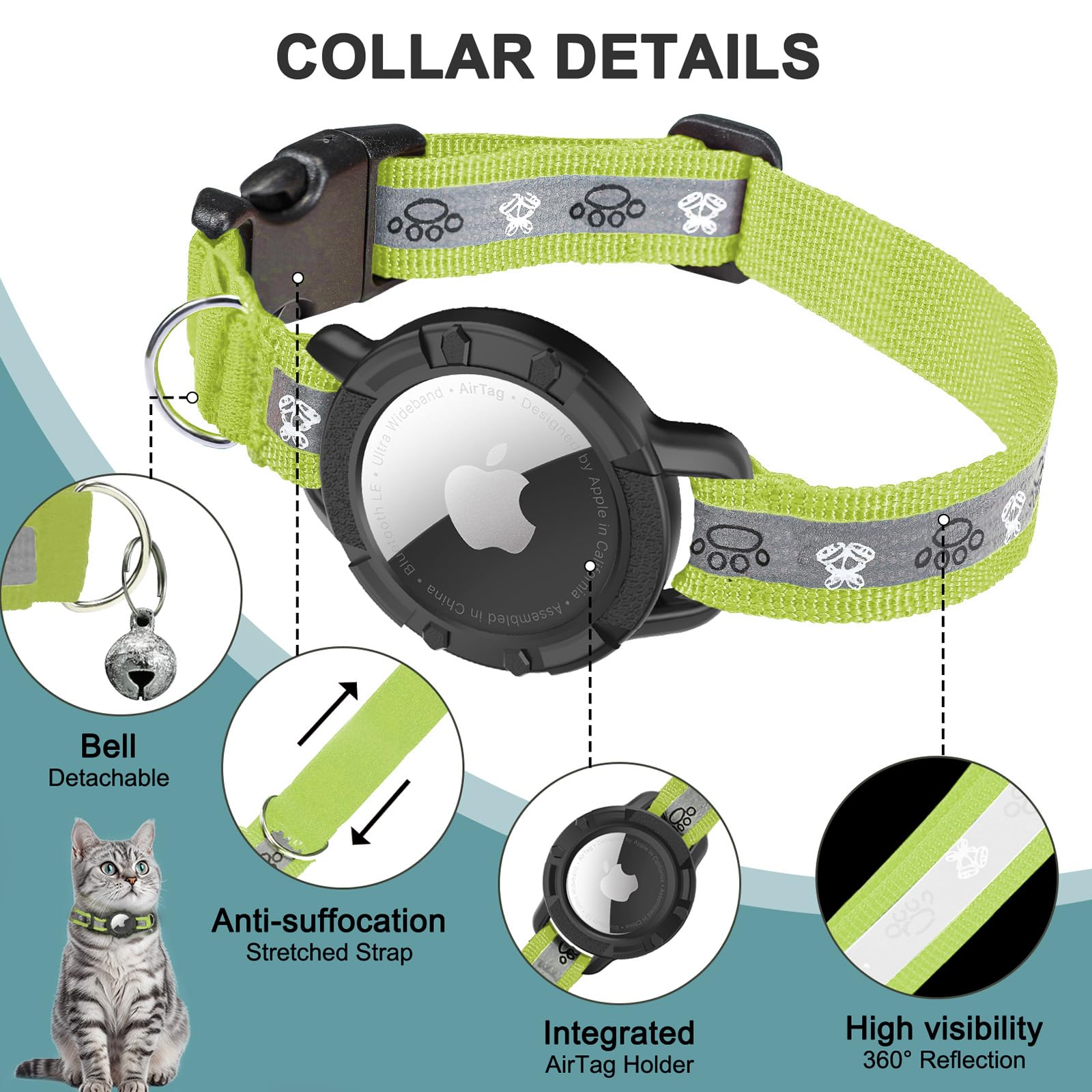 Odokele collier porté par un chat en extérieur pour repérage
