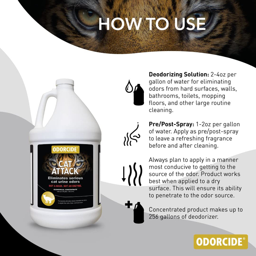 Gros plan étiquette Odorcide indiquant instructions et parfum abricot