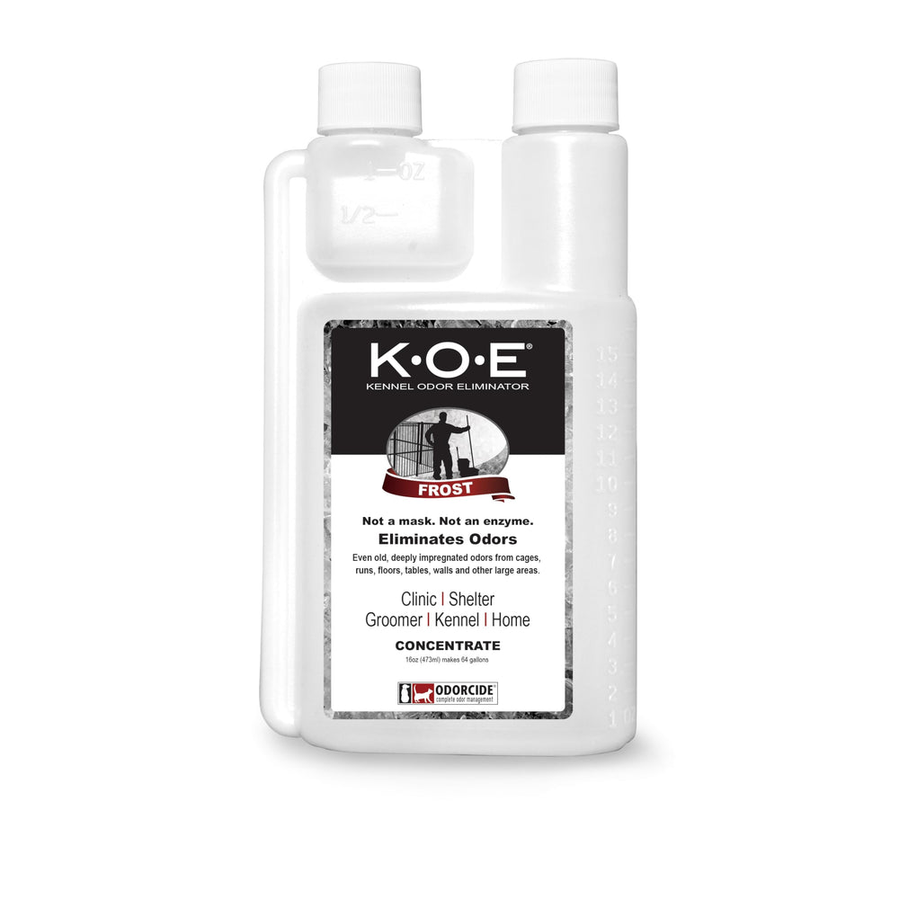 Odorcide K.O.E flacon 16 oz en vue frontale montrant l'étiquette et l'usage professionnel