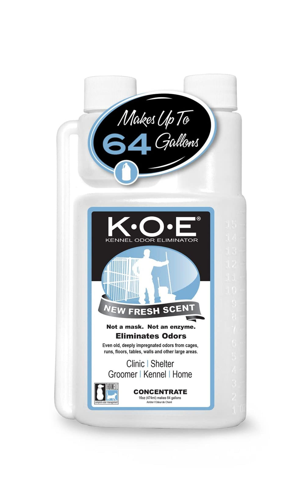 Odorcide K.O.E face avant de la bouteille montrant le parfum frais et l'étiquette