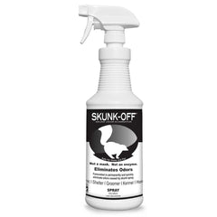 Odorcide Skunk Off flacon 32 oz face avant montrant l'étiquette professionnelle et l'usage domestique