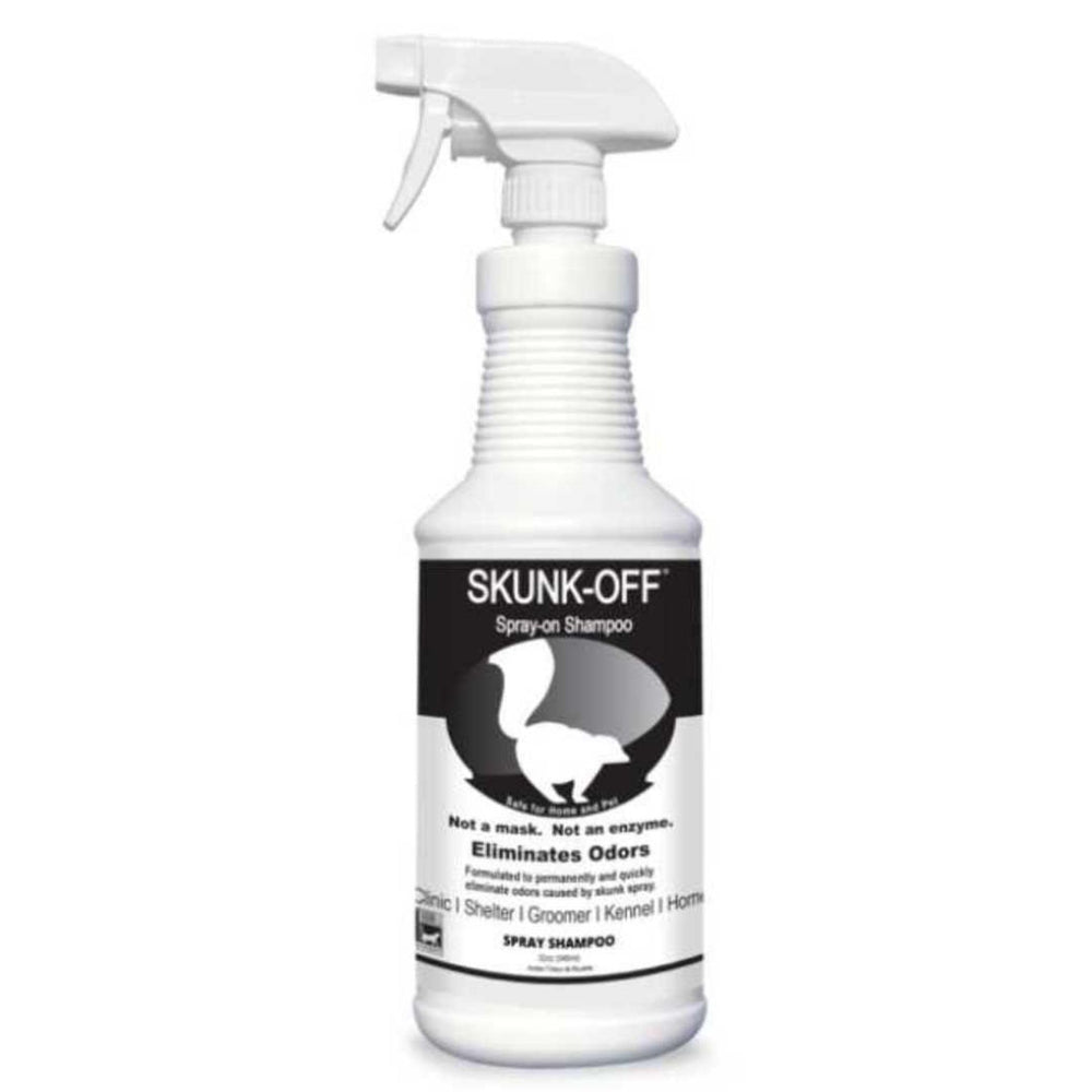 Odorcide Skunk-Off flacon 32 oz montrant l’étiquette et l’usage professionnel
