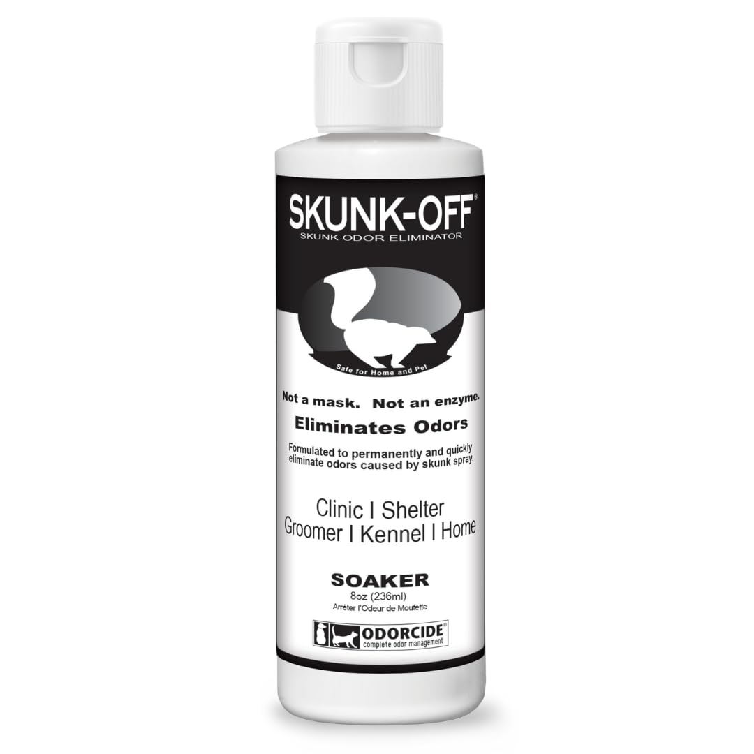 Odorcide Skunk Off flacon avant montrant l'étiquetage et l'usage professionnel