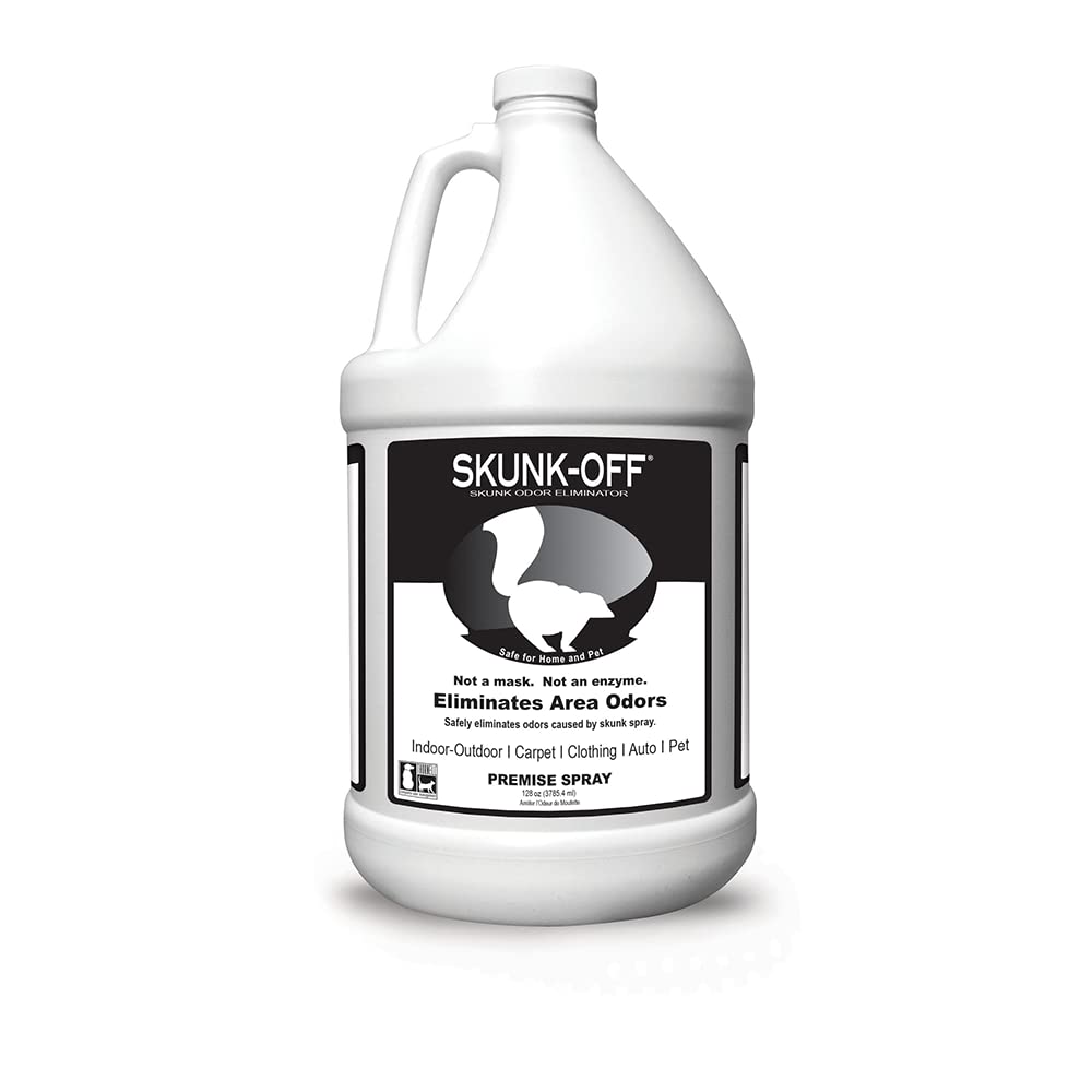 Odorcide Skunk Off packaging face montrant récipient et usage sécuritaire