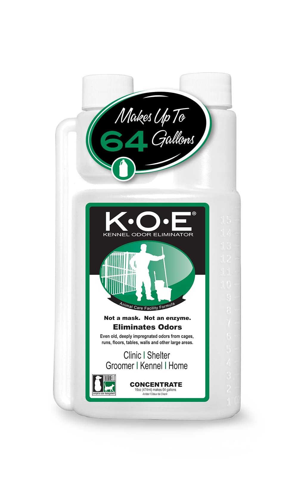 Odorcide Thornell KOE flacon avant montrant la bouteille et l'usage sûr