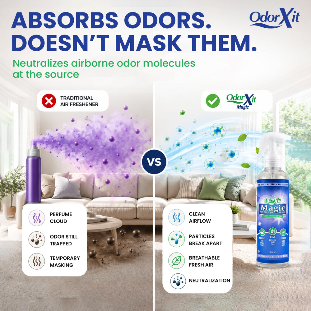 OdorXit spray en action élimine odeurs instantanément pour intérieur sain
