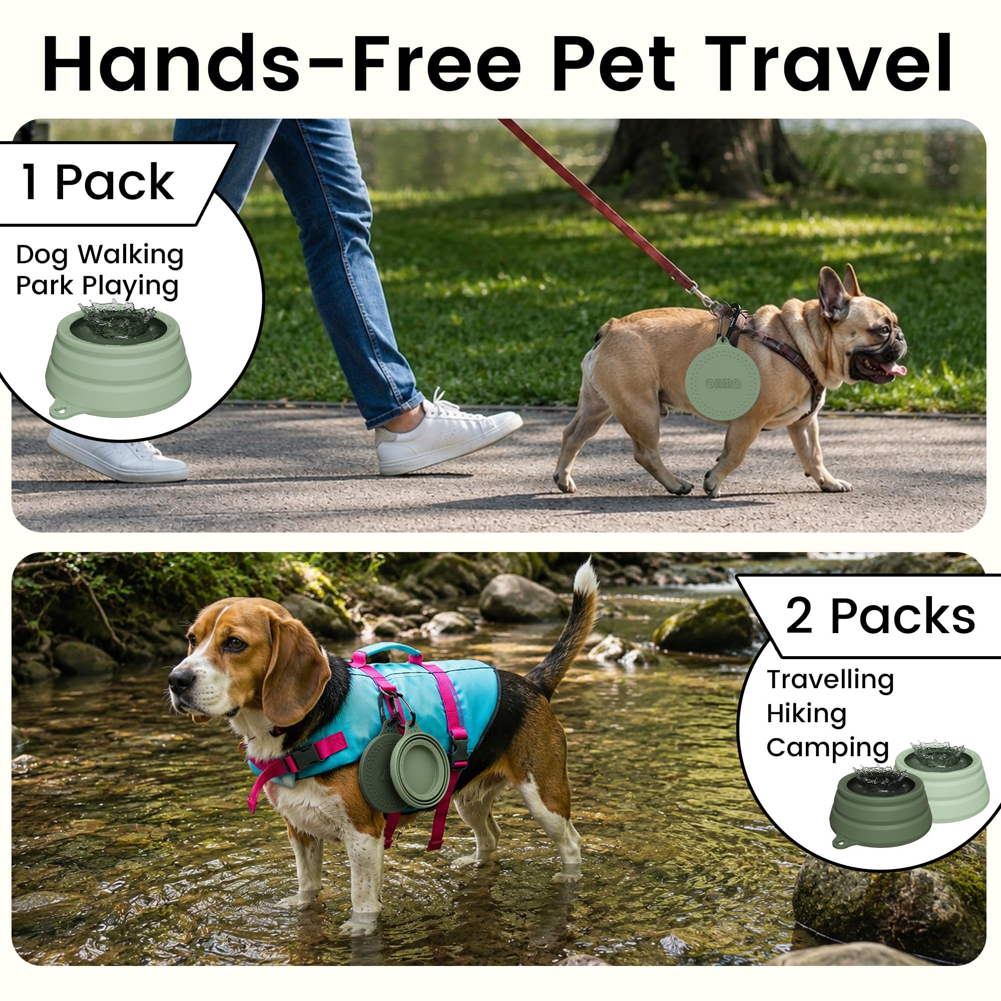 OHMO comparaison taille avec chien illustrant capacité 24oz adaptée